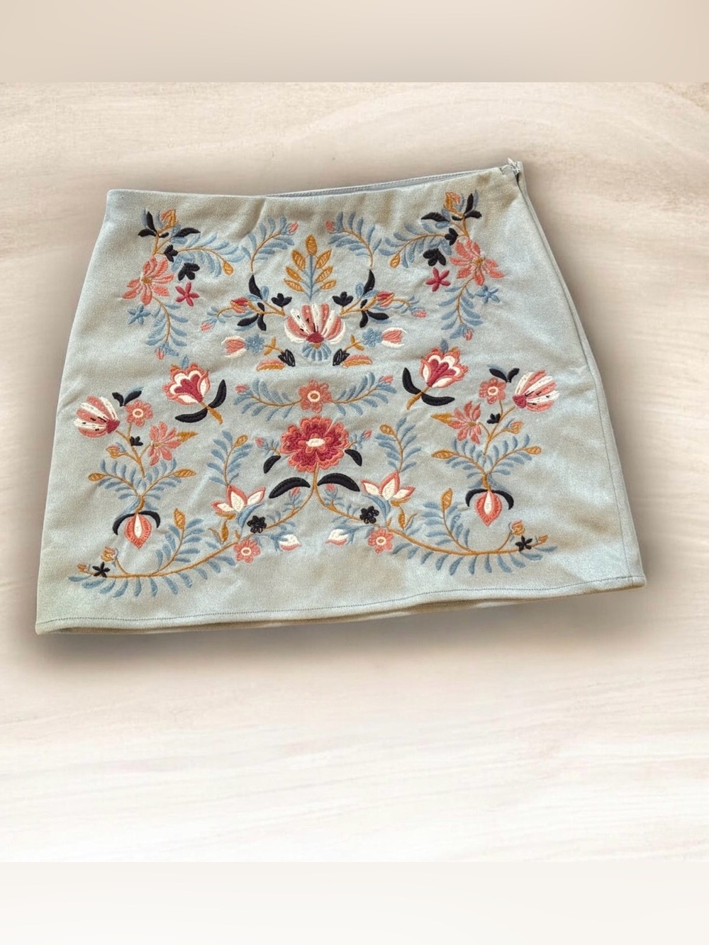 Altar'd State Pastel Blue Floral Embroidered Mini Skirt